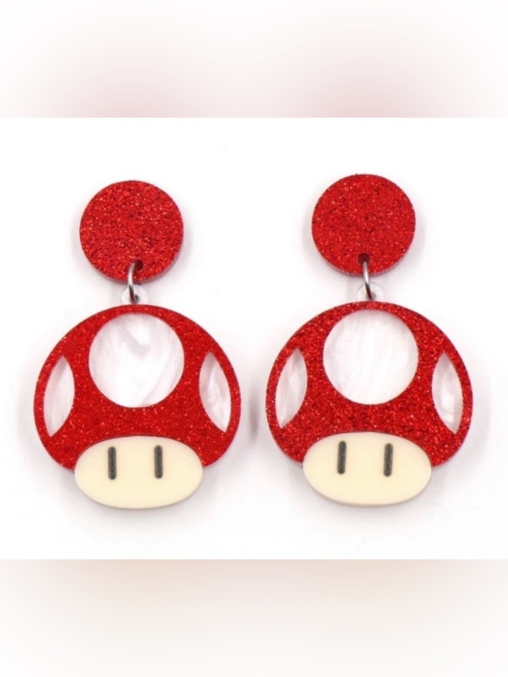 Mario Bro. Brothers Nintendo Earrings Mushroom New Glitter